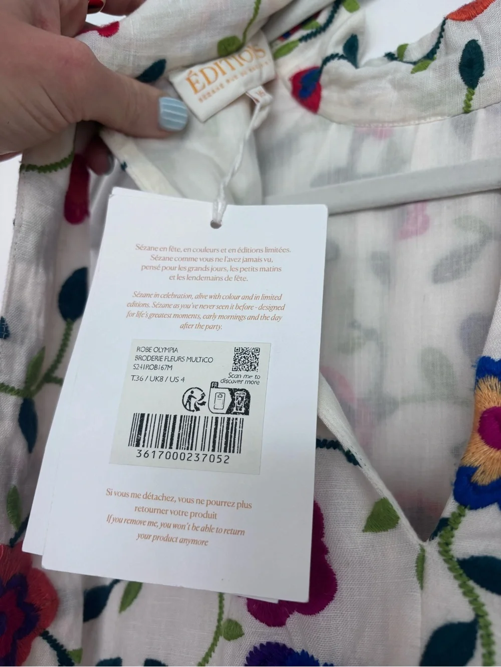 NWT Sézane Olympia Dress in Multicolor Embroidery Size 4/36